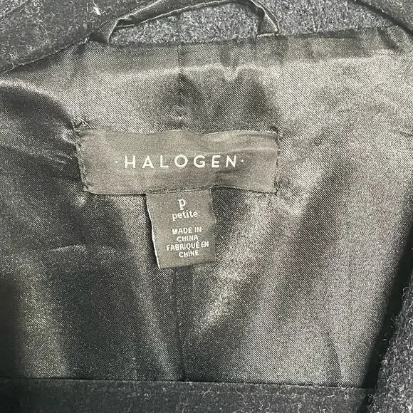 Halogen Long Sleeve Mid-Length Asymmetrical Zip Wool Blend Coat Black Petite